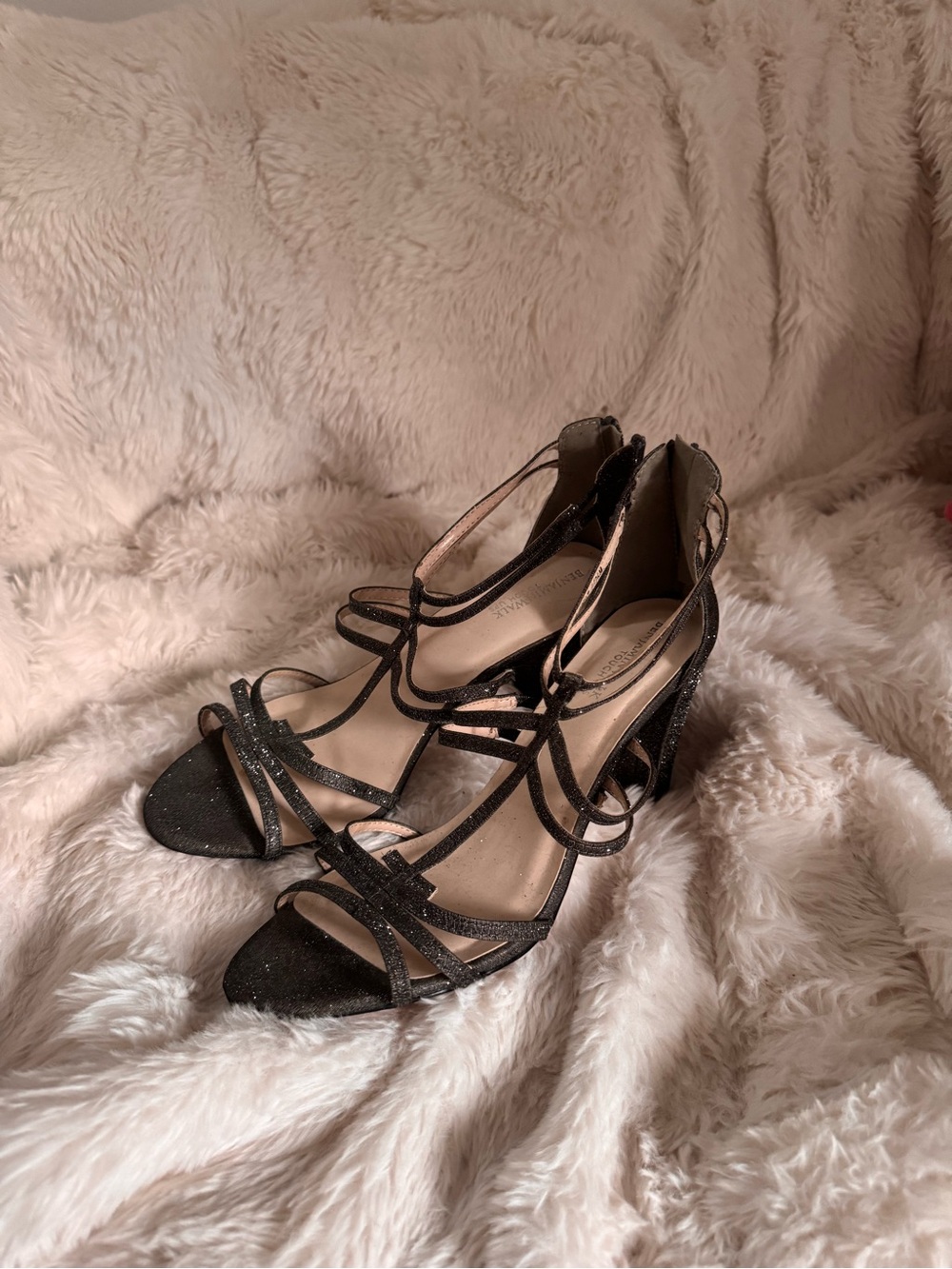 Women’s Black Strappy Glitter Heels